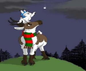 пазл Рождественские олени с шарфом и белый кро&amp;#10